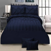 3 Pcs Pintuck & Cross Pleated Duvet Set - Navy Blue
